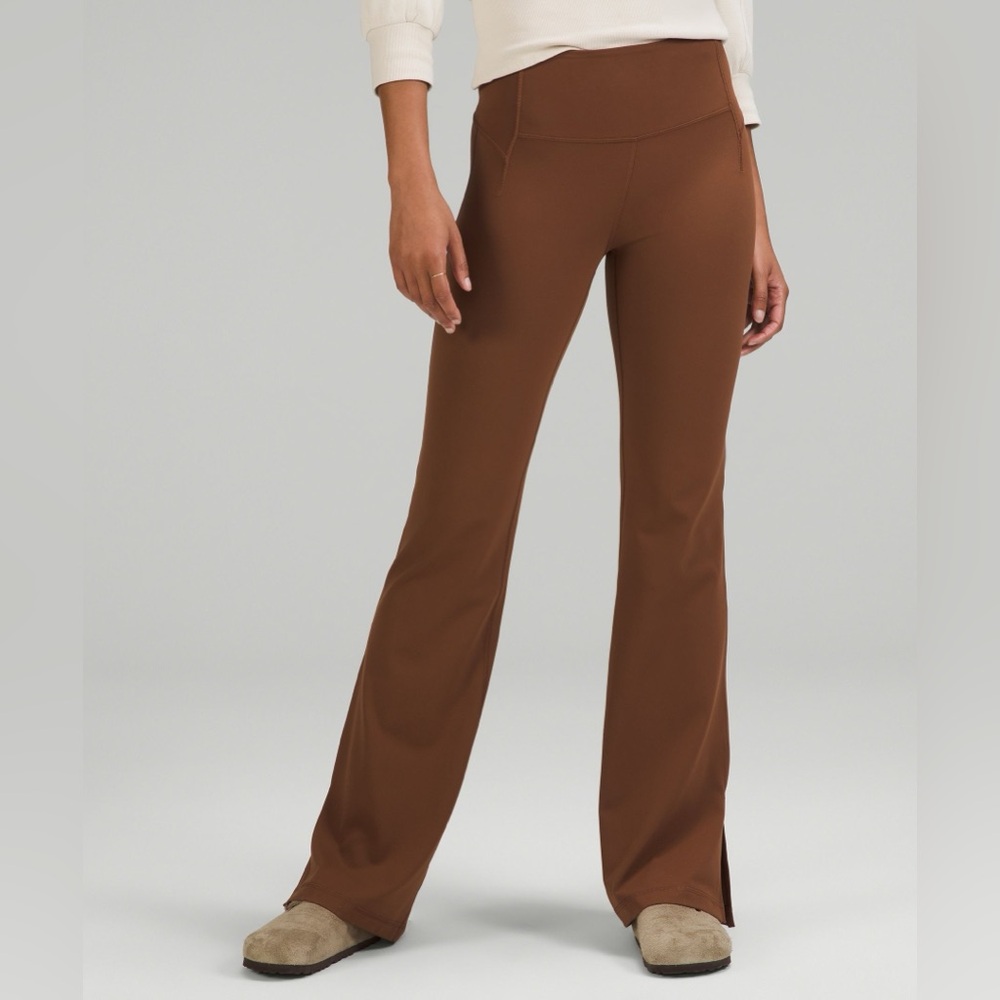 Lululemon Chocolate Brown Flare Pants with side slit - Size 6